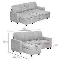 HOMCOM Pull Out Sofa Bed with Storage - Light Grey(m-3)