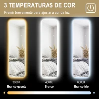 HOMCOM Espelho de Pé com Luz LED 40x150 cm sem Estrutura com Iluminação de 3 Cores Função de Memória e Tátil Transparente(m-6)