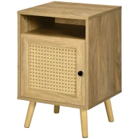HOMCOM Nachtschrank, Nachttisch, Rattandekor, geräumig, 39x35x60 cm, Holzoptik(m-1)