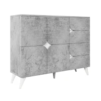 Sideboard mit Schubladen, Kommode mit spezieller Paneelform, moderne Ästhetik, reichlich Stauraum, 120×35,5×94 cm, Grau(m-2)