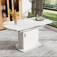 Tavolo da pranzo ovale allungabile, con spazio di archiviazione, 110/130L×70P×75Acm, Bianco+Oro(m-1)