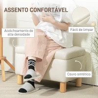 HOMCOM Baú de Armazenamento para Dormitório 33L Puff de Armazenamento Estofado em PU Banco de Arrumação 60x38x40 cm Creme(m-6)