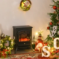 HOMCOM Lareira Elétrica Portátil 1000/2000W com Efeito de Chama Realista Termostato para Ambientes entre 15-20m² 45x28x54cm Preto(m-12)