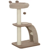 PawHut Arranhador para Gatos Altura 88 cm com Cama Plataforma Bolsa Suspensa Escada e Poste de Juta 48x40x88 cm Marrom Claro(m-11)