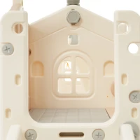 Set da gioco multifunzionale 5-in-1 per bambini con altalena, scivolo, scala da arrampicata, canestro da basket e telescopio, con box di stoccaggio integrato, 157×145,5×121 cm,Marrone + Bianco Antico(m-7)