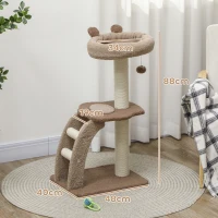 PawHut Arranhador para Gatos Altura 88 cm com Cama Plataforma Bolsa Suspensa Escada e Poste de Juta 48x40x88 cm Marrom Claro(m-3)