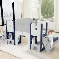 10-en-1 Toboggan pour enfants, Jouet d'escalade multifonction, Toboggan avec échelle d'escalade, Panier de basket, Jeu de golf, Jeu de lasso, Tableau de dessin, Rangement, Jumelles,172×165×95 cm, Bleu Antique(m-4)