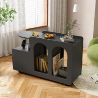 Armoire d'appoint multifonctionnelle avec roulettes, chariot de rangement polyvalent pour salon, salle à manger et chambre à coucher, design arrondi, 82 cm x 30 cm x 53 cm, Noir(m-1)