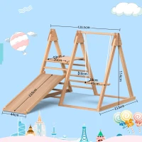Aire de jeux pour enfants 3-en-1 en bois, toboggan, balançoire et structure d'escalade, 123,5×113×114 cm, Naturel(m-3)