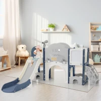 10-en-1 Toboggan pour enfants, Jouet d'escalade multifonction, Toboggan avec échelle d'escalade, Panier de basket, Jeu de golf, Jeu de lasso, Tableau de dessin, Rangement, Jumelles,172×165×95 cm, Bleu Antique(m-1)