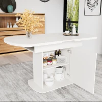 Tavolo da pranzo ovale allungabile, con spazio di archiviazione, 110/130L×70P×75Acm, Bianco+Oro(m-5)