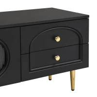 Mobile TV per soggiorno, con cassetti strutturati e ante in vetro, 175×35×45 cm, Nero(m-10)