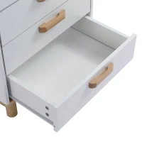 Commode avec plusieurs tiroirs, design minimaliste, poignées fines, meubles de chambre et pour enfants, pin et MDF, 50×40×68,5 cm, Blanc+Naturel(m-7)