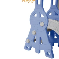 Toboggan 4-en-1 pour enfants avec balançoire, panier de basket, échelle de grimpe, toboggan de jardin pour intérieur et extérieur,140×118×102 cm, Bleu(m-11)