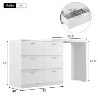 Coiffeuse avec table d'appoint, plateau pivotant (180°), sans miroir ni tabouret, Doré + Blanc(m-3)