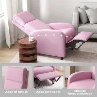 HOMCOM Poltrona Relax Reclinável até 160° Poltrona Reclinável Manual com Apoio para os Pés 64x86x102 cm Rosa(m-8)