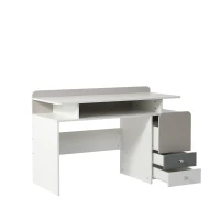 Bureau avec trois tiroirs et mezzanine, glisseurs silencieux, MDF, 121×53,5×81 cm, Blanc+gris(m-2)
