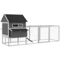 PawHut Galinheiro de Exterior Gaiola de Madeira Grande para 8-10 Galinhas com 2 Ninhos Bandeja Amovível e Rampa 347x160x150 cm Cinza(m-11)