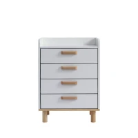 Commode avec plusieurs tiroirs, design minimaliste, poignées fines, meubles de chambre et pour enfants, pin et MDF, 50×40×68,5 cm, Blanc+Naturel(m-2)