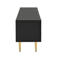 Meuble TV bas pour salon, avec tiroirs texturés et portes en verre, 175×35×45 cm, Noir(m-14)