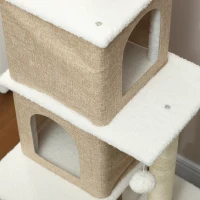 PawHut Arranhador para Gatos em Borrego com 2 Cavernas Plataformas Bolas Suspensas e Poste de Sisal 48x40x140 cm Marrom Claro(m-8)
