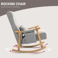 HOMCOM Fotel bujany z poduszką lędźwiową, szerokie siedzisko, rama bukowa, do 120 kg, szary(m-5)