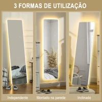 HOMCOM Espelho de Pé com Luz LED 40x150 cm sem Estrutura com Iluminação de 3 Cores Função de Memória e Tátil Transparente(m-8)