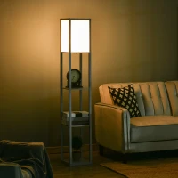 HOMCOM 3-Tier Floor Lamp, Floor Light with Storage Shelf, Reading Standing Lamp for Living Room, Bedroom, Kitchen, Dining Room, Office, Dorm, 160cm, Grey(m-2)