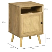 HOMCOM Nachtschrank, Nachttisch, Rattandekor, geräumig, 39x35x60 cm, Holzoptik(m-3)