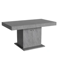 Ausziehbarer Esstisch mit Stauraum, Automatische Teleskopfunktion, Betonoptik, 180×80×76 cm, Grau(m-6)