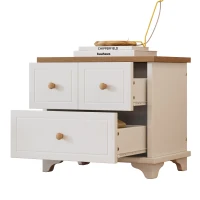 Comodino con 2 cassetti, per soggiorno e camera da letto,60×40×51,5 cm, Bianco + Naturale(m-7)