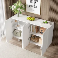 Credenza a goccia, con ante sagomate,  120×37,5×80,8 cm, Bianco(m-6)
