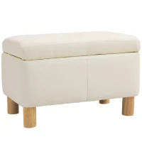 HOMCOM Baú de Armazenamento para Dormitório 33L Puff de Armazenamento Estofado em PU Banco de Arrumação 60x38x40 cm Creme(m-10)