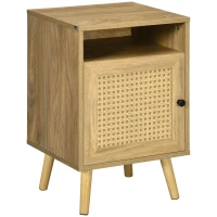 HOMCOM Nachtschrank, Nachttisch, Rattandekor, geräumig, 39x35x60 cm, Holzoptik(m-10)