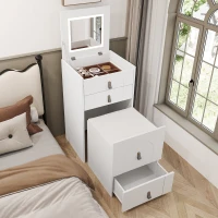 Schminktisch mit LED-Beleuchtung, 3 Schubladen und Spiegel, Multifunktionaler Aufbewahrungshocker, 50×40×115.6 cm, Weiß(m-5)