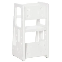 HOMCOM Torre de Aprendizagem para Crianças Banco Infantil com Altura Ajustável em 3 Posições e Plataforma Antiderrapante para Cozinha Sala de Jantar Casa de Banho 47x47x90cm Branco(m-12)