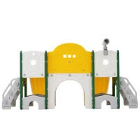 Toboggan pour enfants 8-en-1, jouet d'escalade multifonction avec 2 toboggans, échelle d'escalade, panier de basket, jeu de lasso, jumelles,  200×165×95 cm, Vert Antique(m-10)