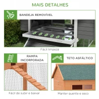 PawHut Galinheiro de Exterior Gaiola de Madeira Grande para 8-10 Galinhas com 2 Ninhos Bandeja Amovível e Rampa 347x160x150 cm Cinza(m-7)