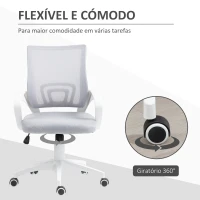 HOMCOM Cadeira de Escritório de Malha Giratória com Altura Ajustável Função Basculante e Apoio para os Braços 57x55x89-109 cm Cinza(m-7)