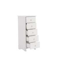 Commode classique avec 5 tiroirs, glissières silencieuses et poignées rondes en métal, MDF + panneau de particules, 40×40×100 cm, Blanc(m-10)