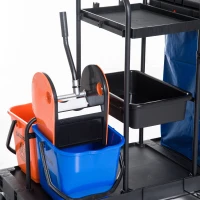 HOMCOM Wózek do sprzątania Wózek sprzątający Wózek do mycia Wózek systemowy z 4 kółkami 2 wiadrami 18 l(m-7)