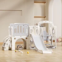 Scivolo per bambini con altalena, piattaforma, armadietto,gioco di perforazione, canestro basket e scala,Grigio+Bianco(m-4)
