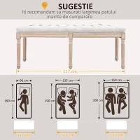 HOMCOM Bancă Tapițată în Stil Vintage pentru Hol și Dormitor cu Înveliș Textil și Picioare din Lemn, 117x40x48 cm, Crem(m-7)