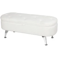 HOMCOM Banc avec Espace de Rangement, Couvercle et Pieds en Métal pour Salon, Chambre à Coucher, Entrée, Blanc(m-1)