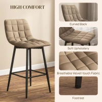 HOMCOM Scaune de bar Nordic, cu spătar și suport pentru picioare, 84 cm, din catifea și metal, Maro(m-5)