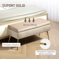 HOMCOM Bancă de Depozitare Tapițată cu Picioare Subțiri, Bancă de Depozitare din Material de Tip Catifea, 102x35x43 cm, Bej(m-7)