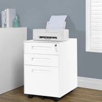 Mobile File Cabinet with 3 Storage Drawers, Lockable Casters, Enamel Finish, Steel Side Table for Office, Study, 41L x 52W x 60H cm, White(m-1)