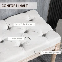 HOMCOM Bancă Tapițată în Stil Vintage pentru Hol și Dormitor cu Înveliș Textil și Picioare din Lemn, 117x40x48 cm, Crem(m-4)