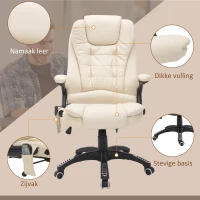 HOMCOM® bureaustoel massage- en warmtefunctie kantoorstoel directiestoel gaming stoel massagestoel met vibratie op 6 punten draaibaar (crème)(m-8)