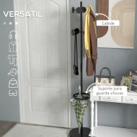 HOMCOM Cabide de Pé com Suporte para Guarda Chuvas Cabide de Pé para Roupas de Metal com 12 Ganchos Ø34x177 cm Preto(m-4)